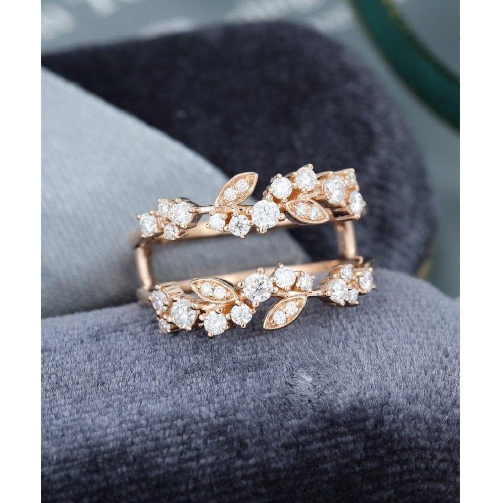 Unique Rose Gold Vintage Double Floral Stacking Matching Bridal Moissanite Wedding Band - JBR Jeweler