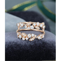 Unique Rose Gold Vintage Double Floral Stacking Matching Bridal Moissanite Wedding Band - JBR Jeweler