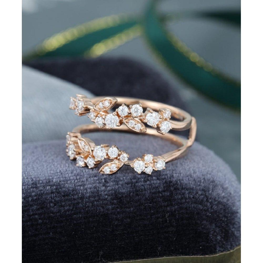 Unique Rose Gold Vintage Double Floral Stacking Matching Bridal Moissanite Wedding Band - JBR Jeweler