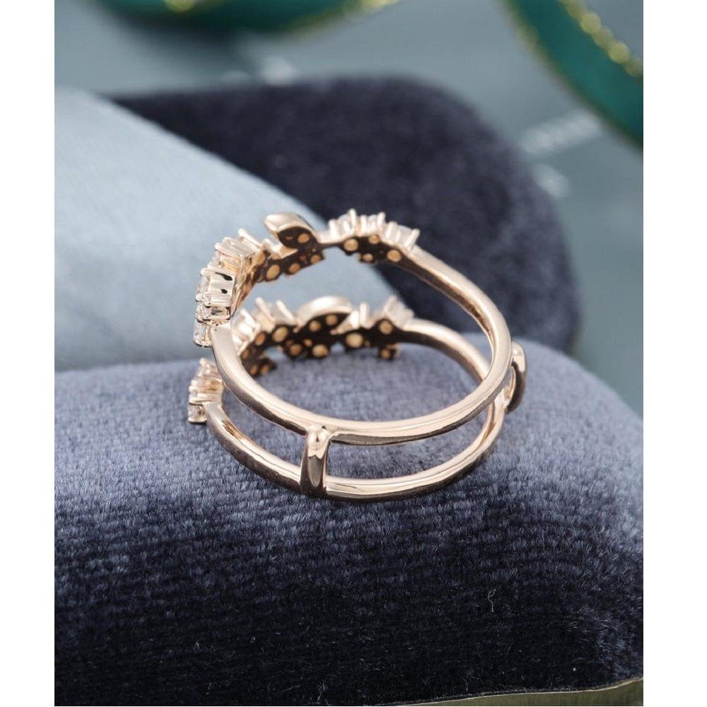 Unique Rose Gold Vintage Double Floral Stacking Matching Bridal Moissanite Wedding Band - JBR Jeweler