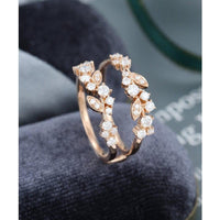 Unique Rose Gold Vintage Double Floral Stacking Matching Bridal Moissanite Wedding Band - JBR Jeweler