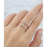 Unique Rose Gold Vintage Double Floral Stacking Matching Bridal Moissanite Wedding Band - JBR Jeweler