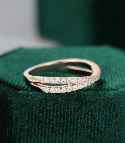 Unique Rose gold women Cross vintage Bridal Half eternity Stacking Moissanite Wedding band - JBR Jeweler