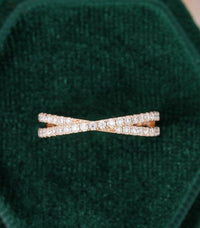 Unique Rose gold women Cross vintage Bridal Half eternity Stacking Moissanite Wedding band - JBR Jeweler