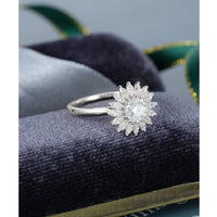 Unique Vintage White Gold Flower Halo Marquise Accent Moissanite Engagement Wedding Ring - JBR Jeweler