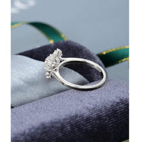 Unique Vintage White Gold Flower Halo Marquise Accent Moissanite Engagement Wedding Ring - JBR Jeweler