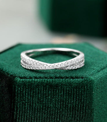 Unique White Gold Cross Intertwined Bridal Half Eternity Stacking Moissanite Wedding Band - JBR Jeweler