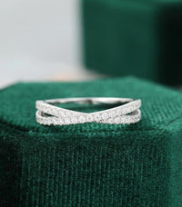 Unique White Gold Cross Intertwined Bridal Half Eternity Stacking Moissanite Wedding Band - JBR Jeweler