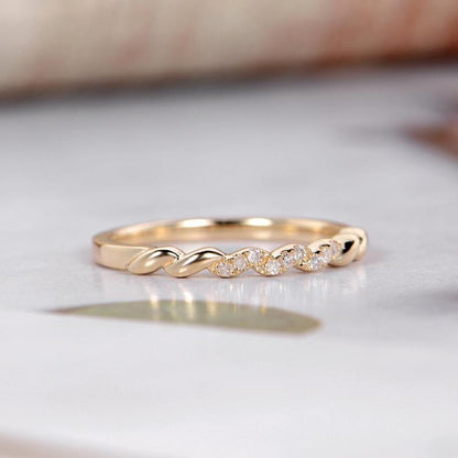 Unique Women Dainty Minimalist Yellow Gold Stacking Promise Wedding Band For Gift - JBR Jeweler