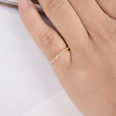 Unique Women Dainty Minimalist Yellow Gold Stacking Promise Wedding Band For Gift - JBR Jeweler