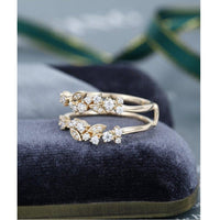 JBR Jeweler Moissanite Wedding Ring Unique Yellow Gold Vintage Double Women Floral Stacking Matching Moissanite Wedding Band