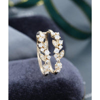 Unique Yellow Gold Vintage Double Women Floral Stacking Matching Moissanite Wedding Band - JBR Jeweler