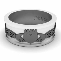 Unisex Two Tone S925 Claddagh Wedding Band - JBR Jeweler