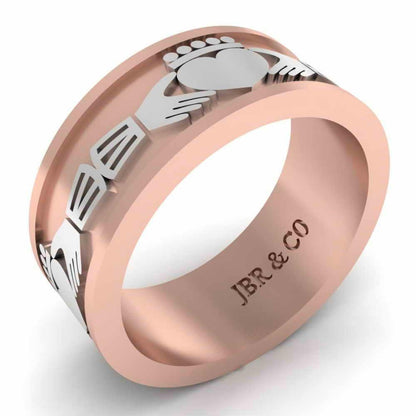 Unisex Two Tone S925 Claddagh Wedding Band - JBR Jeweler