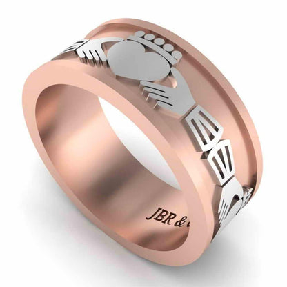 Unisex Two Tone S925 Claddagh Wedding Band - JBR Jeweler