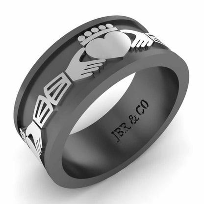 Unisex Two Tone S925 Claddagh Wedding Band - JBR Jeweler