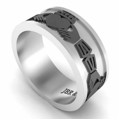 Unisex Two Tone S925 Claddagh Wedding Band - JBR Jeweler