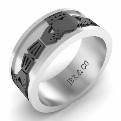 Unisex Two Tone S925 Claddagh Wedding Band - JBR Jeweler