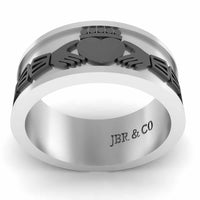 Unisex Two Tone S925 Claddagh Wedding Band - JBR Jeweler