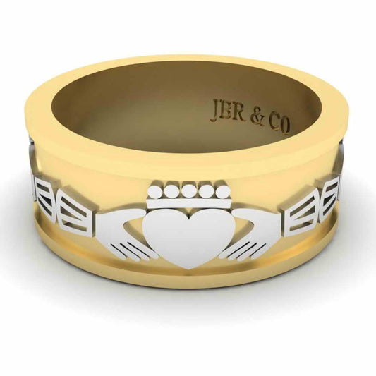 Unisex Two Tone S925 Claddagh Wedding Band - JBR Jeweler