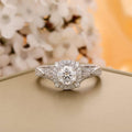 Vintage 1.0CT Round Cut Solid White Gold Anniversary Halo Moissanite Engagement Ring - JBR Jeweler
