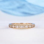Vintage Art Deco Unique Yellow Gold Milgrain Half Eternity Moissanite Wedding Band - JBR Jeweler