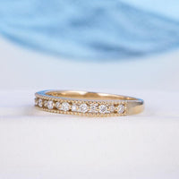 Vintage Art Deco Unique Yellow Gold Milgrain Half Eternity Moissanite Wedding Band - JBR Jeweler