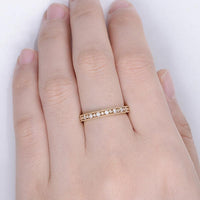 Vintage Art Deco Unique Yellow Gold Milgrain Half Eternity Moissanite Wedding Band - JBR Jeweler