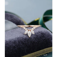 Vintage Curved Gold Marquise Cut Stacking Matching Moissanite Wedding Band - JBR Jeweler