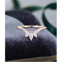 Vintage Curved Gold Marquise Cut Stacking Matching Moissanite Wedding Band - JBR Jeweler