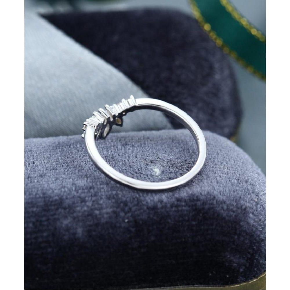 Vintage Curved Gold Marquise Cut Stacking Matching Moissanite Wedding Band - JBR Jeweler