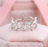 Vintage Diana 1Princess Tiara Crown Wide Band Diamond White Gold Band Ring Chunky Rings - JBR Jeweler