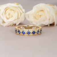 Vintage Princess Cut Sapphire Diamond Wedding Band - JBR Jeweler