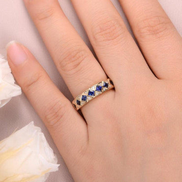 Vintage Princess Cut Sapphire Diamond Wedding Band - JBR Jeweler