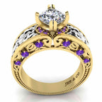 Vintage Style Two Tone Sterling Silver Solitaire Ring - JBR Jeweler
