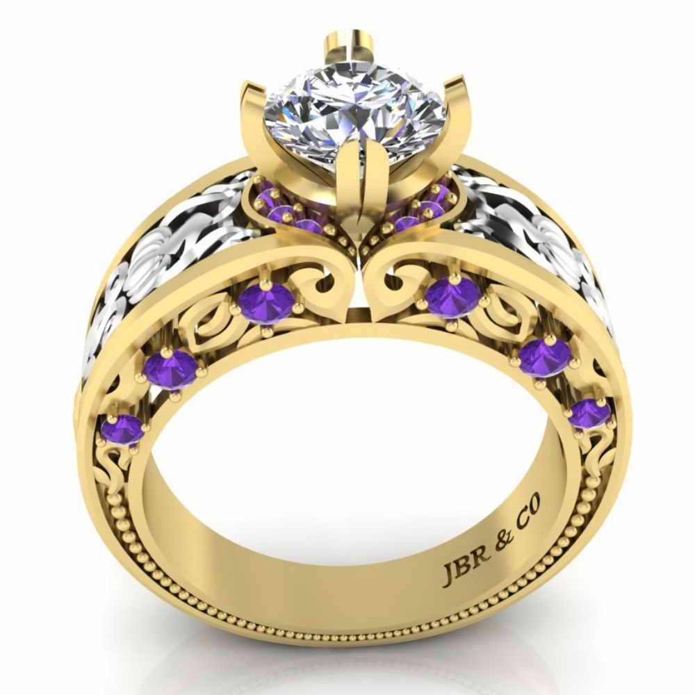 Vintage Style Two Tone Sterling Silver Solitaire Ring - JBR Jeweler