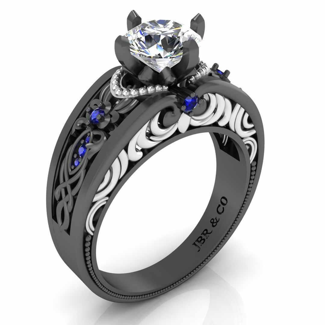 Vintage Style Two Tone Sterling Silver Solitaire Ring - JBR Jeweler