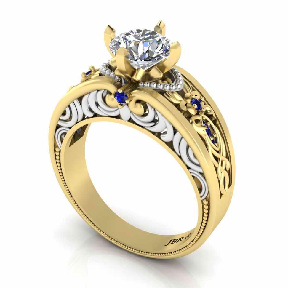 Vintage Style Two Tone Sterling Silver Solitaire Ring - JBR Jeweler