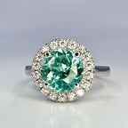 Vintage Teal Green Paraiba tourmaline Moissanite Halo Ring - JBR Jeweler