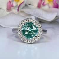 Vintage Teal Green Paraiba tourmaline Moissanite Halo Ring - JBR Jeweler