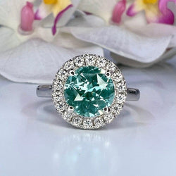 Vintage Teal Green Paraiba tourmaline Moissanite Halo Ring - JBR Jeweler