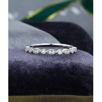 Vintage Unique Milgrain White Gold Stacking Matching Half eternity Moissanite Wedding Band - JBR Jeweler