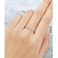 Vintage Unique Milgrain White Gold Stacking Matching Half eternity Moissanite Wedding Band - JBR Jeweler