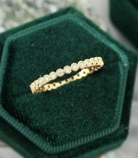 Vintage Yellow Gold Full Eternity Bezel Set Milgrain Moissanite Wedding Band For Women - JBR Jeweler