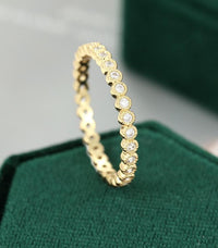 Vintage Yellow Gold Full Eternity Bezel Set Milgrain Moissanite Wedding Band For Women - JBR Jeweler