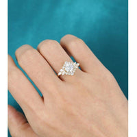 Vintage Yellow Gold Unique Halo Flower Round Cut Wedding Moissanite Engagement Ring - JBR Jeweler