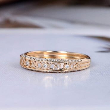 Vintage Yellow Gold Wedding Art Deco Twist Vine Bridal Moissanite Ring Band - JBR Jeweler