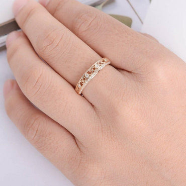 Vintage Yellow Gold Wedding Art Deco Twist Vine Bridal Moissanite Ring Band - JBR Jeweler