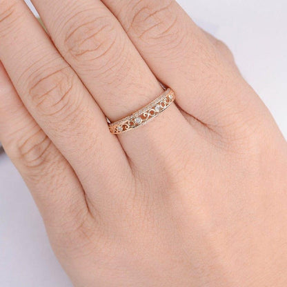 Vintage Yellow Gold Wedding Art Deco Twist Vine Bridal Moissanite Ring Band - JBR Jeweler