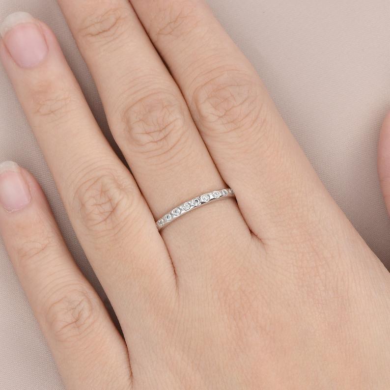 White Gold Bezel Setting Stacking Full Eternity Moissanite Wedding Band For Women - JBR Jeweler